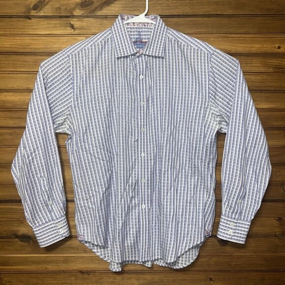 Robert Graham Shirt Mens XL Purple Checkered Button Up Long Sleeve Flip‎ Cuff